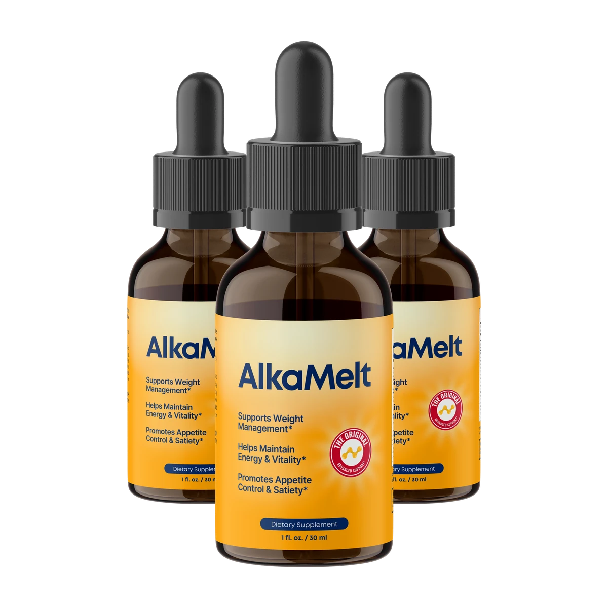 Three AlkaMelt supplement bottles
